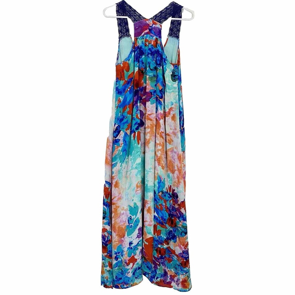 Sundance Maxi Dress Womens Size PXS Blue Floral Tropical Beachy Racerback Pocket - Picture 2 of 9